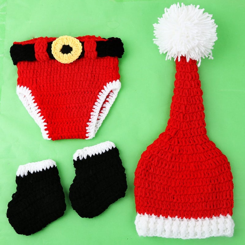 SUNBABY Newborn Baby Christmas Santa Knitted Crochet Photo Photography Prop Lovely Hats Costume Outfits (Boy Pants Suit), Medium Size - Image 2